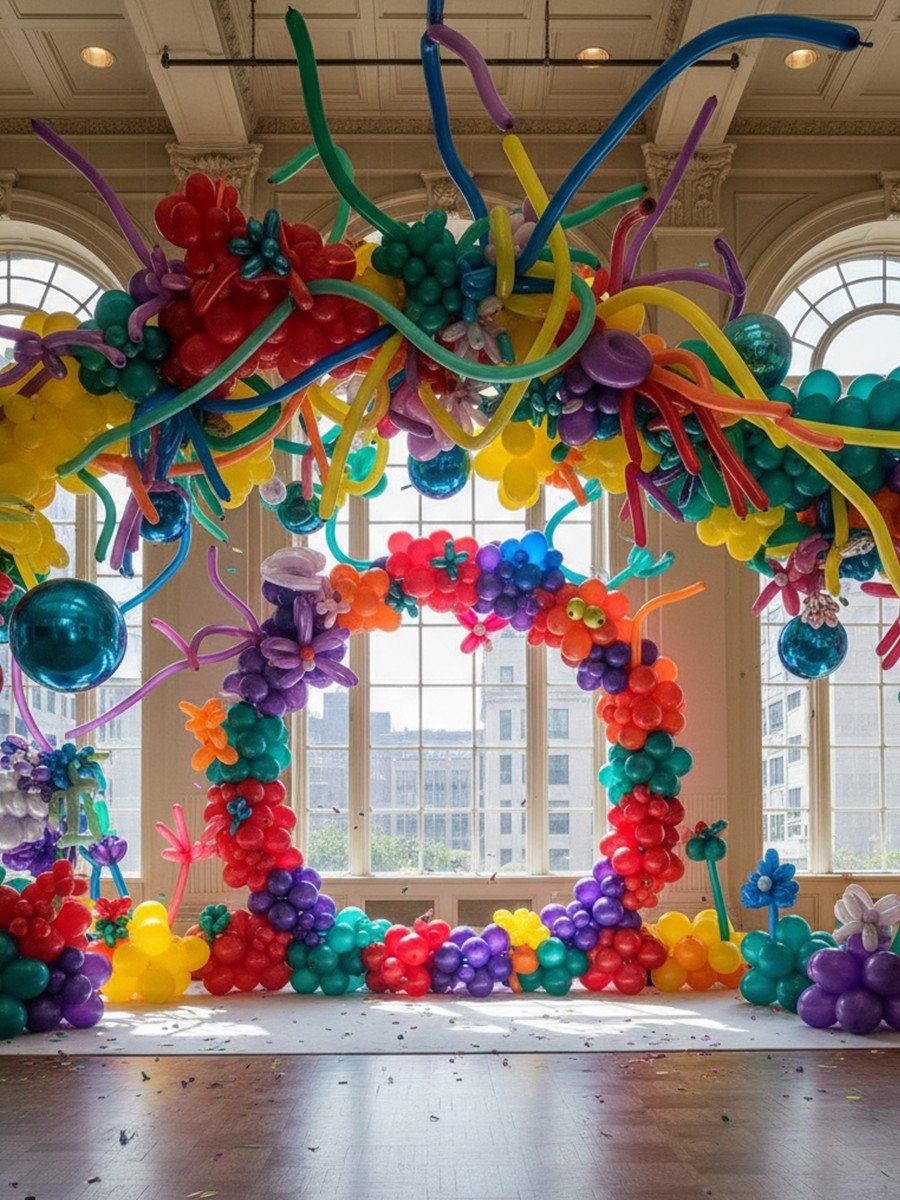 Soft Peach & Blue Floral Balloon Arch #57